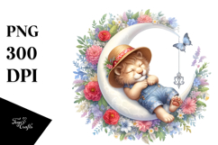 Baby Lion Sleeping on Moon | Clipart Product Image 1