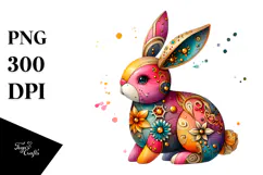Colorful Bunny Made of Diamonds with Golden Insertions PNG Product Image 1