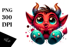 Funny Little Demon with Monster Slippers, Watercolor Design Product Image 1