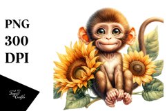 Funny Baby Monkey Sunflower Clipart Product Image 3