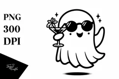 Cute Ghost with Purse Holding Cocktail PNG Product Image 3