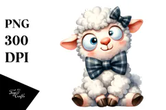 Watercolor Lamb with Bow Tie PNG Product Image 1