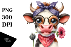 Cow with Big Eyes Bandana and Fancy es Clipart Product Image 1