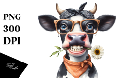 Cow with Big Eyes Bandana and Fancy es Clipart Product Image 1