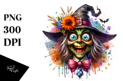 Silly Witch with Flower in Mouth PNG Product Image 1