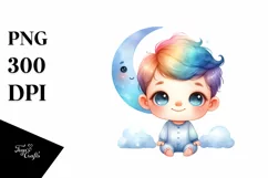 Colorful Small Baby Moon | Watercolor Clipart Product Image 3