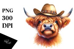 Highland Cow Portrait with Hats and Big Eyes Clipart Product Image 3