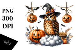 Owl Dressed for Halloween on Cloud PNG Product Image 1
