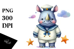 Vibrant Sailor Rhino Sleeping on Moon | Clipart Product Image 1