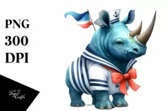 Vibrant Sailor Rhino Sleeping on Moon | Clipart Product Image 4