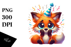 Cute Fox with Party Hat PNG Product Image 1