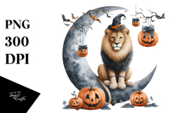Halloween Lion on Moon PNG Product Image 1