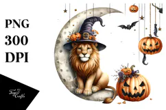 Halloween Lion on Moon PNG Product Image 1