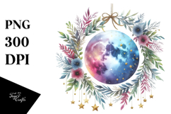 Vibrant Whimsical Moon with Foliage and Stars | Sublimation Product Image 1