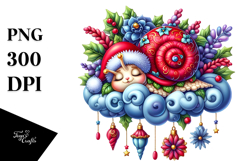 Baby Snail Christmas Sleeping on Cloud | Clipart Product Image 1