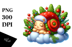 Baby Snail Christmas Sleeping on Cloud | Clipart Product Image 1
