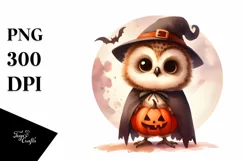 Cute Baby Owl Retro Halloween PNG Product Image 1