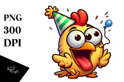 Cartoon Chicken with Party Hat PNG Product Image 1