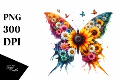 Vibrant Butterfly Sunflower PNG Product Image 3