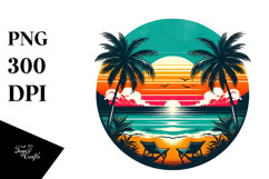 Retro Tropical Beach Sunset PNG Product Image 1