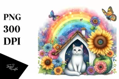 Watercolor Cat House Rainbow | Sublimation | Clipart Product Image 1