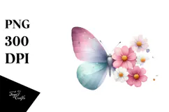 Flower Butterfly Watercolor PNG Product Image 1