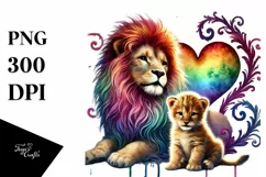 Cute Baby Lion with Heart PNG Product Image 1