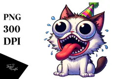 Goofy Cat with Party Hat, Entertaining PNG Product Image 1