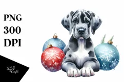 Cute Great Dane with Santa Hat, Summer PNG Product Image 3