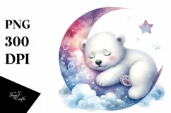 Colorful Baby Polar Bear Sleeping Moon Clipart Product Image 3