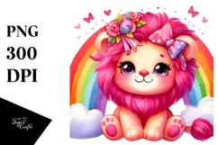 Cuddling Baby Lion Rainbow PNG Product Image 1