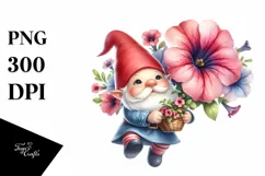 Cute Gnome Holding Petunia Clipart PNG Product Image 1