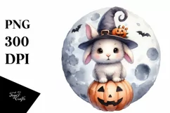 Cute Baby Rabbit Halloween Moon PNG Product Image 1