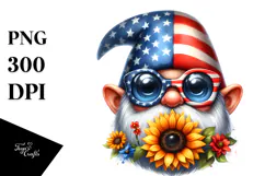 Funny Gnome Sunglasses USA Flag Flower Clipart Product Image 1