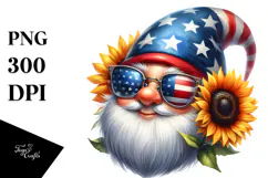Funny Gnome Sunglasses USA Flag Flower Clipart Product Image 1