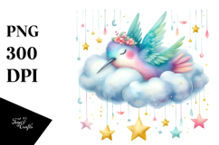 Hummingbird Sleeping on Cloud With Stars | Clipart Product Image 1