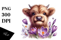 Cute Watercolor Baby Highland Cow Clipart Product Image 3