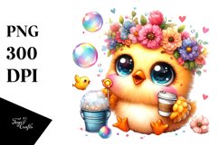 Vibrant Watercolor Crazy Cute Baby Chicken PNG Product Image 1