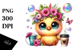 Crazy Baby Chicken with Flower Crown PNG Product Image 1