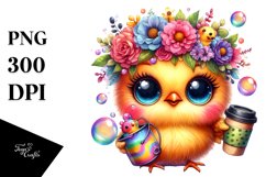 Colorful Baby Chicken with Flower Crown PNG Product Image 1