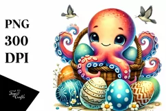 Baby Octopus with Basket of Eggs PNG Product Image 1