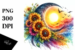 Vibrant Half Moon with Sunflowers PNG Product Image 1