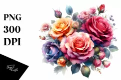 Vibrant Abstract Roses Bouquet | Sublimation | Clipart Product Image 1