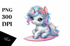Cute Baby Unicorn with Surf | Sublimation | Clipart Product Image 3