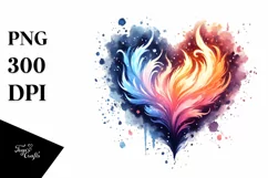 Simple Watercolor Heart Fire Ice PNG Product Image 1