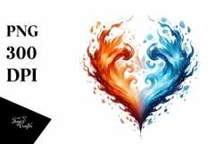 Simple Watercolor Heart Fire Ice PNG Product Image 1