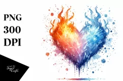 Simple Watercolor Heart Fire Ice PNG Product Image 1