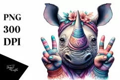 Boho Rhino with Victory Sign | Sublimation | Clipart Product Image 3