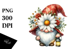 Cute Gnome with Daisy Floral Ornament PNG Product Image 1