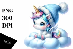 Blue Hat Baby Unicorn on Cloud | Sublimation | Clipart Product Image 3